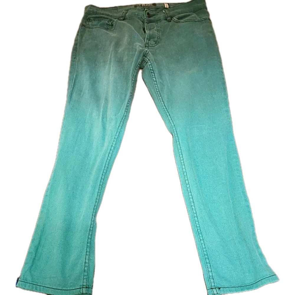 XXX Rude Skinny Mens Cotton Blend Button Fly Jeans Size 32x30 Green ombre